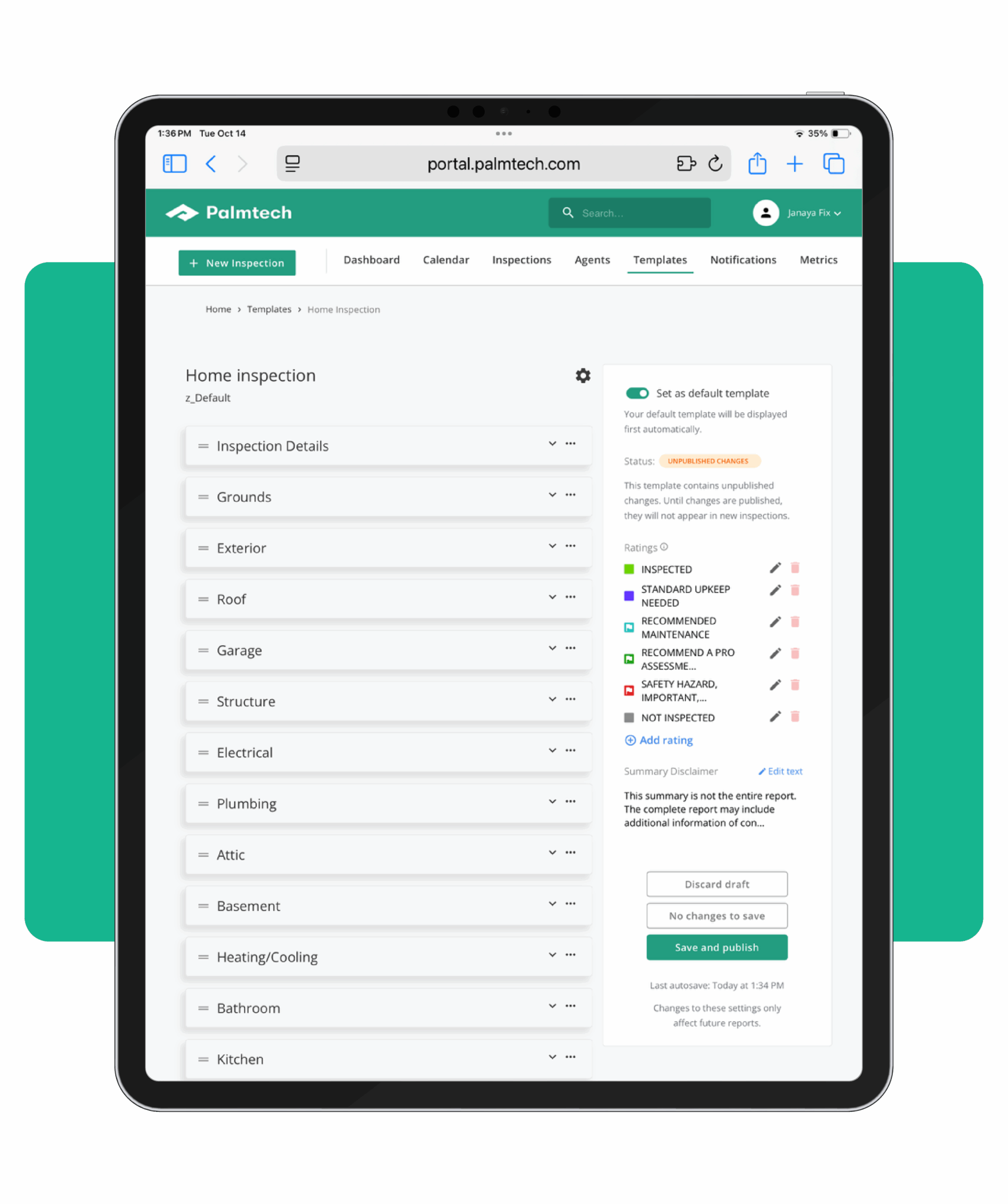 Palmtech inspection report template